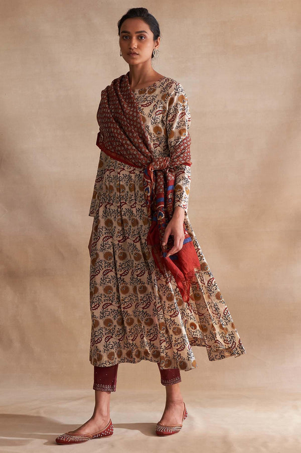 Folksong By W Red Printed Cotton Silk Drape