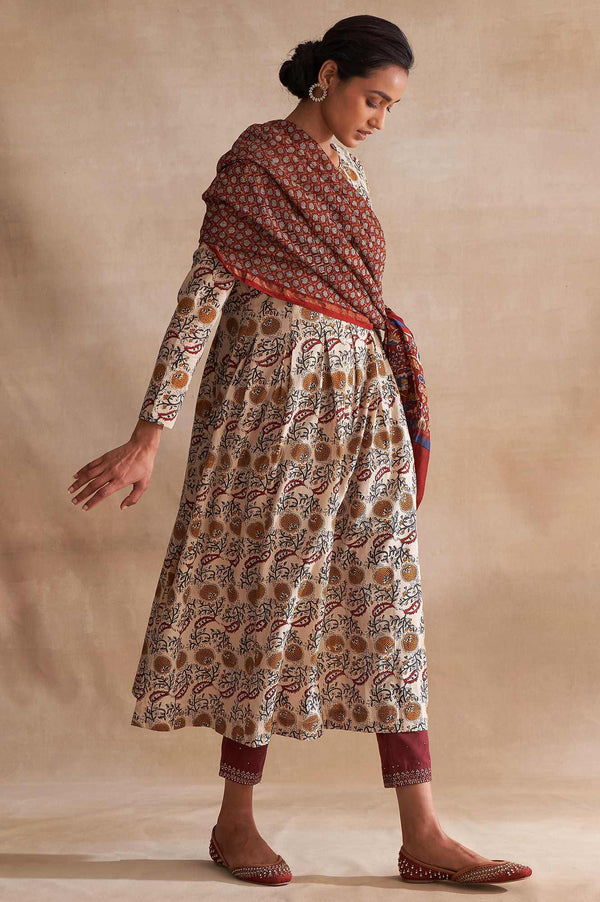 Folksong By W Red Printed Cotton Silk Drape