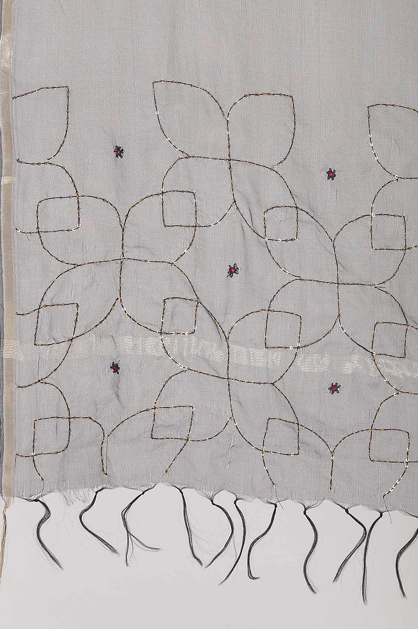 Black Solid Embroidered Rectangular Silk Dupatta