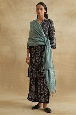 Light Blue Cotton Silk Drape