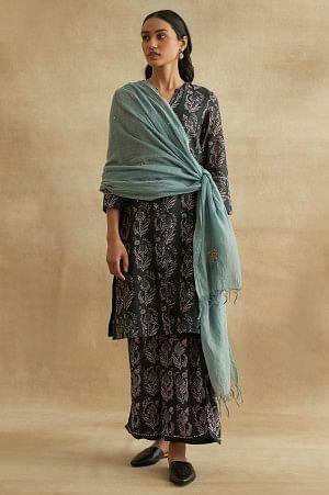 Light Blue Cotton Silk Drape