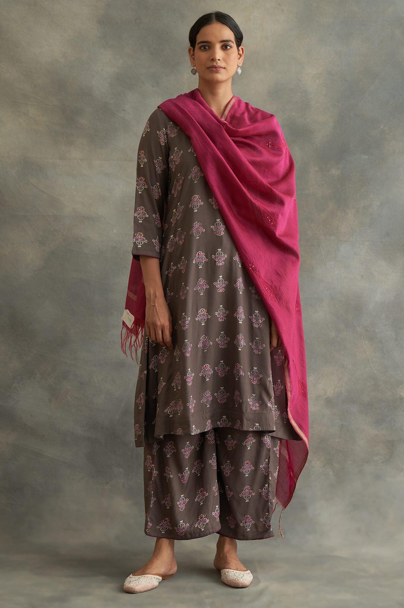 Fuchsia Solid Cotton Silk Drape - wforwoman