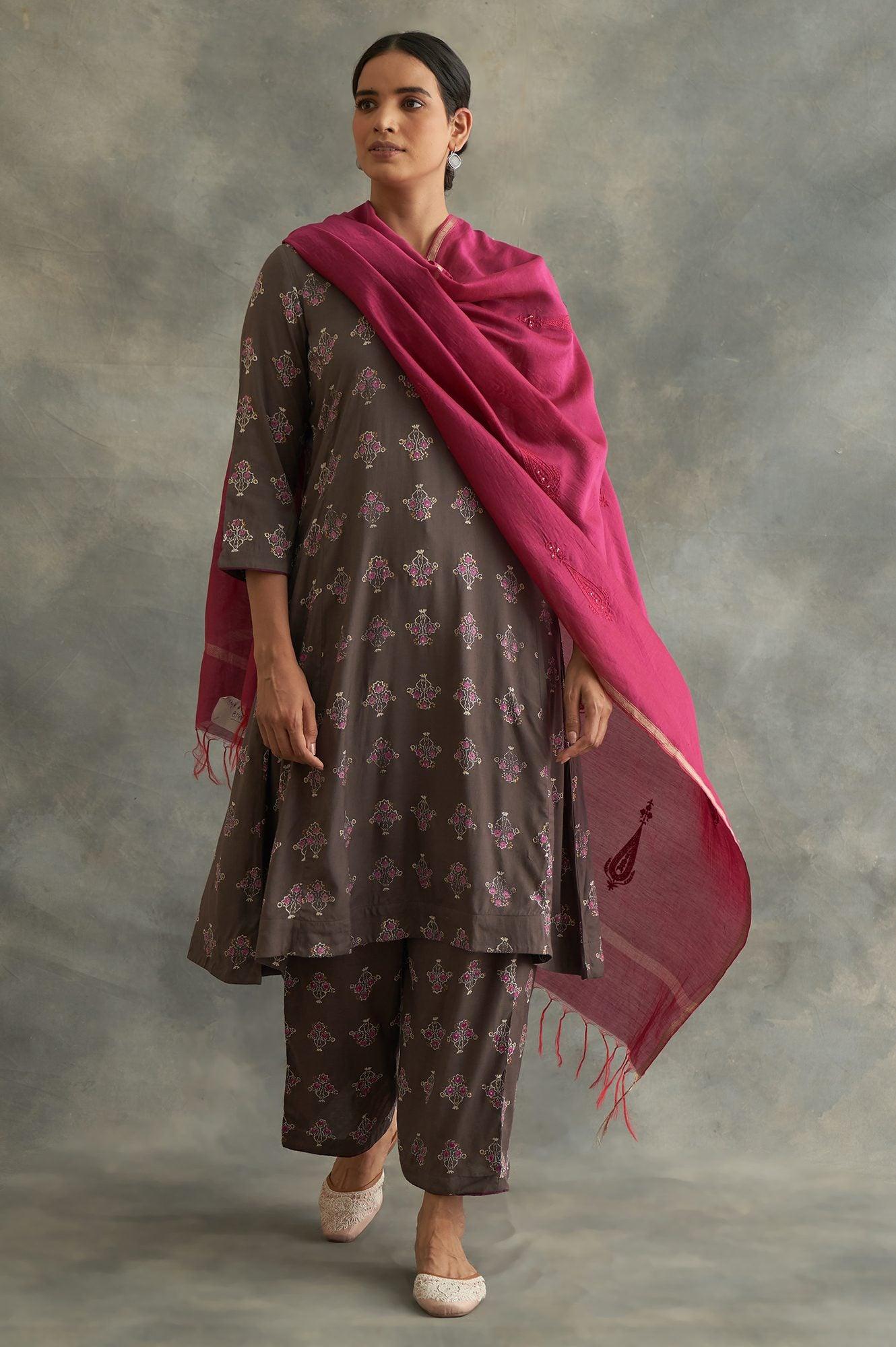 Fuchsia Solid Cotton Silk Drape - wforwoman