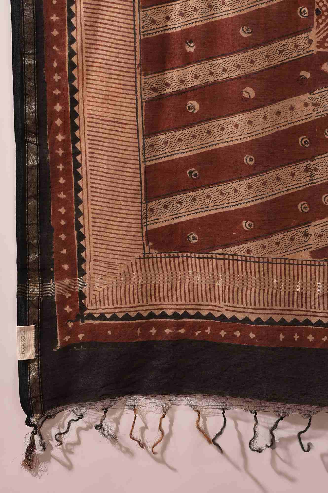 Dark Red Printed Cotton Silk Drape