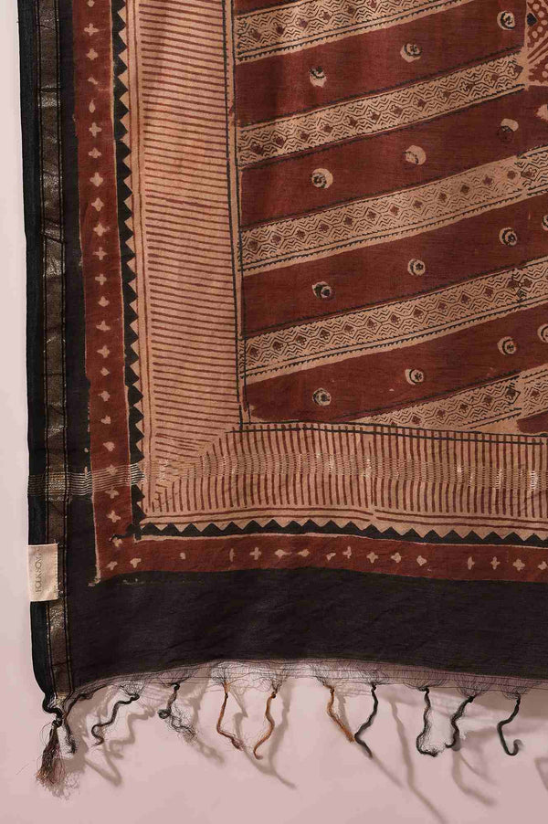 Dark Red Printed Cotton Silk Drape