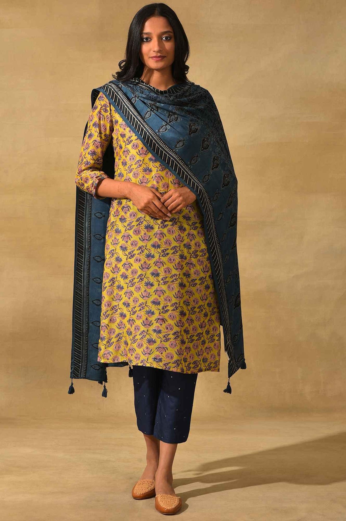 Indigo Ajrakh Printed Drape - Fs