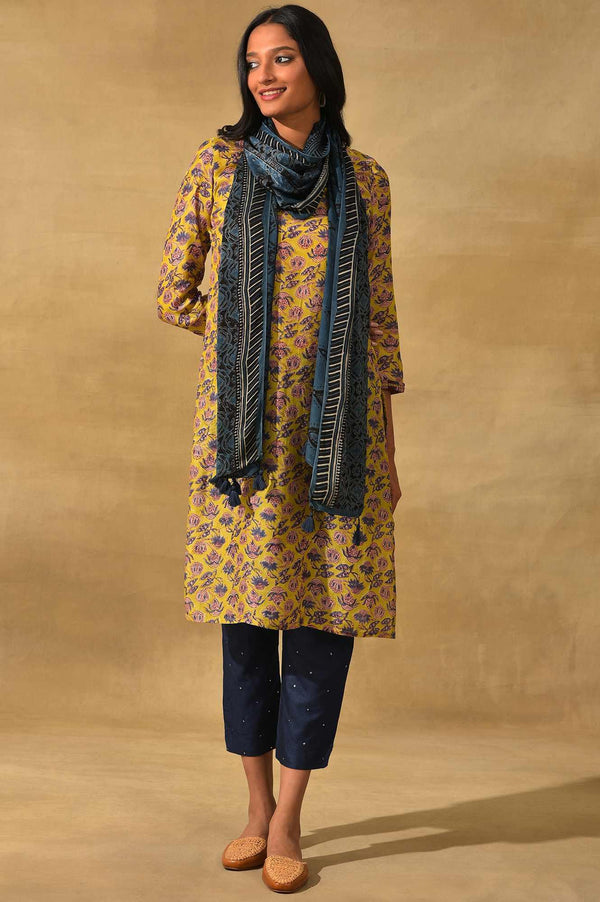 Indigo Ajrakh Printed Drape