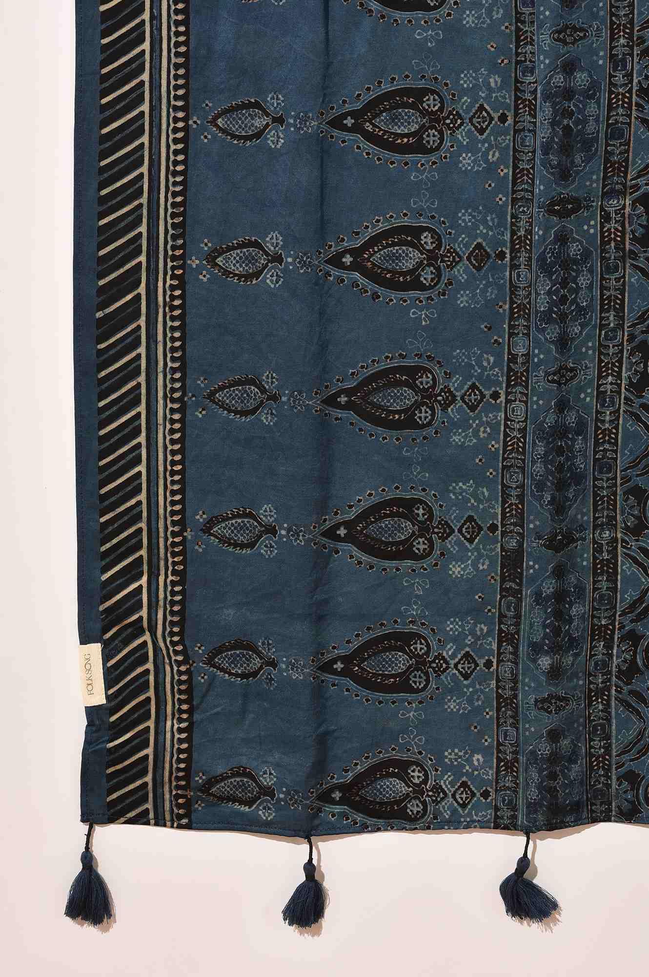 Indigo Ajrakh Printed Drape - wforwoman