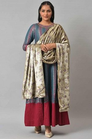 Light Grey Floral Printed Velvet Shawl