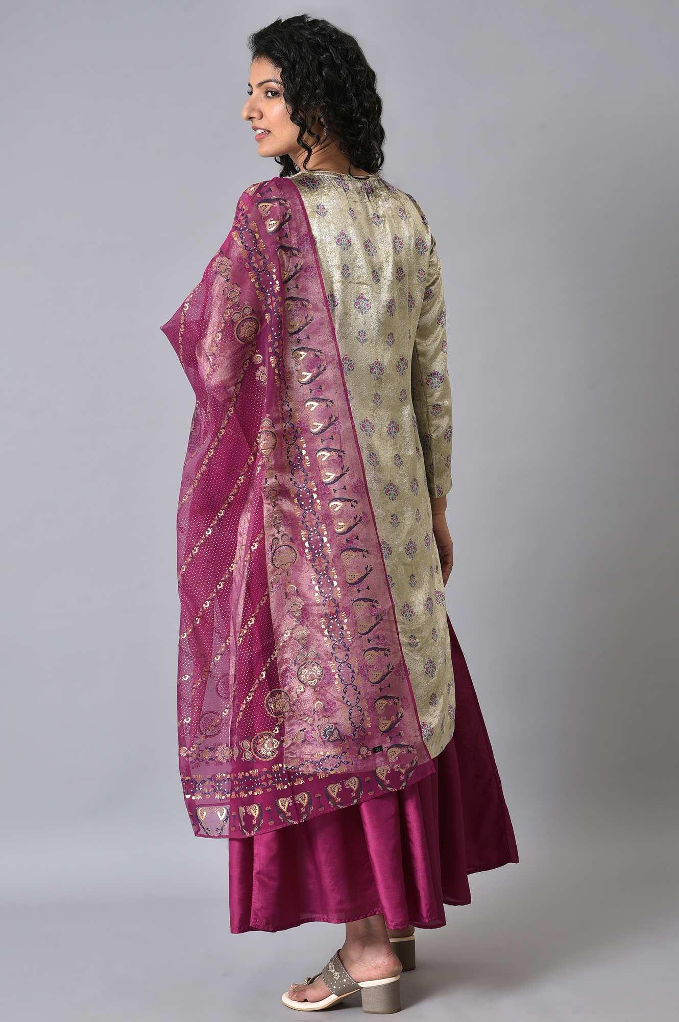 Grey Velvet Short kurta Sharara Set - wforwoman