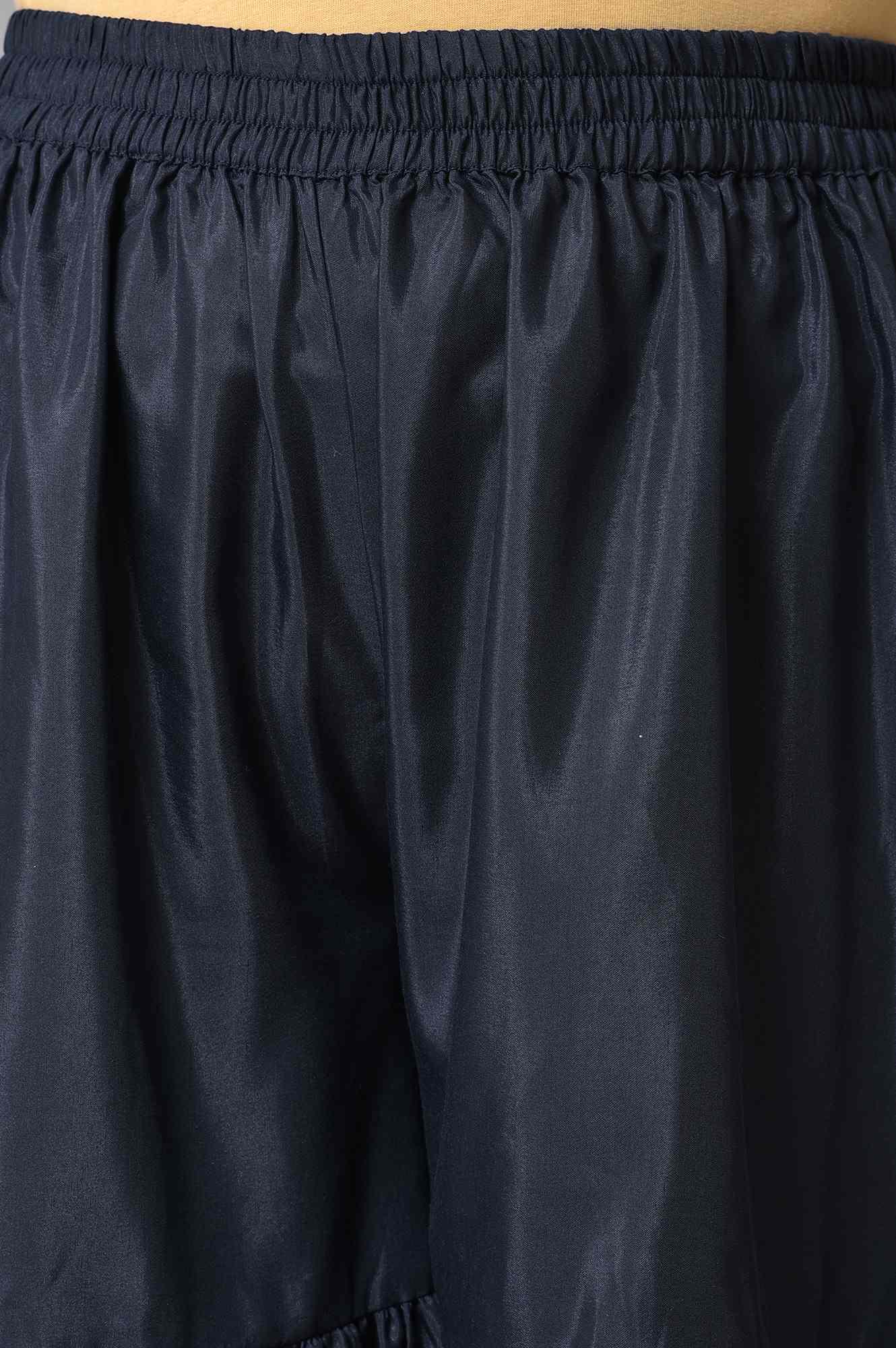 Dark Blue Festive Velvet kurta With Shantung Sharara And Coral Dupatta - wforwoman