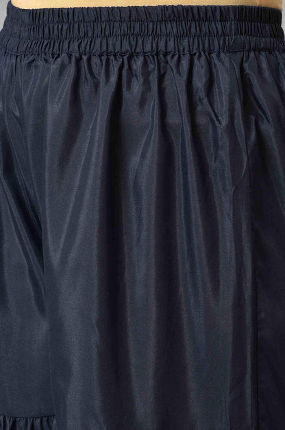 Dark Blue Festive Velvet kurta With Shantung Sharara And Coral Dupatta - wforwoman