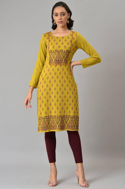 Green Paisley Print Festive Winter kurta - wforwoman