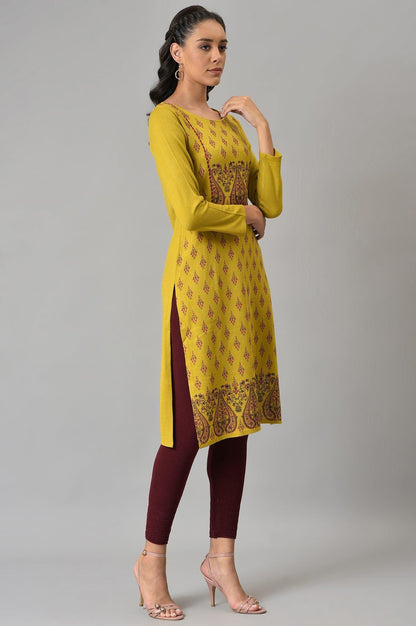 Green Paisley Print Festive Winter kurta - wforwoman