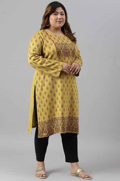 Green Paisley Print Festive Plus Size Winter kurta - wforwoman