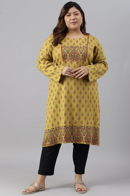 Green Paisley Print Festive Plus Size Winter kurta - wforwoman