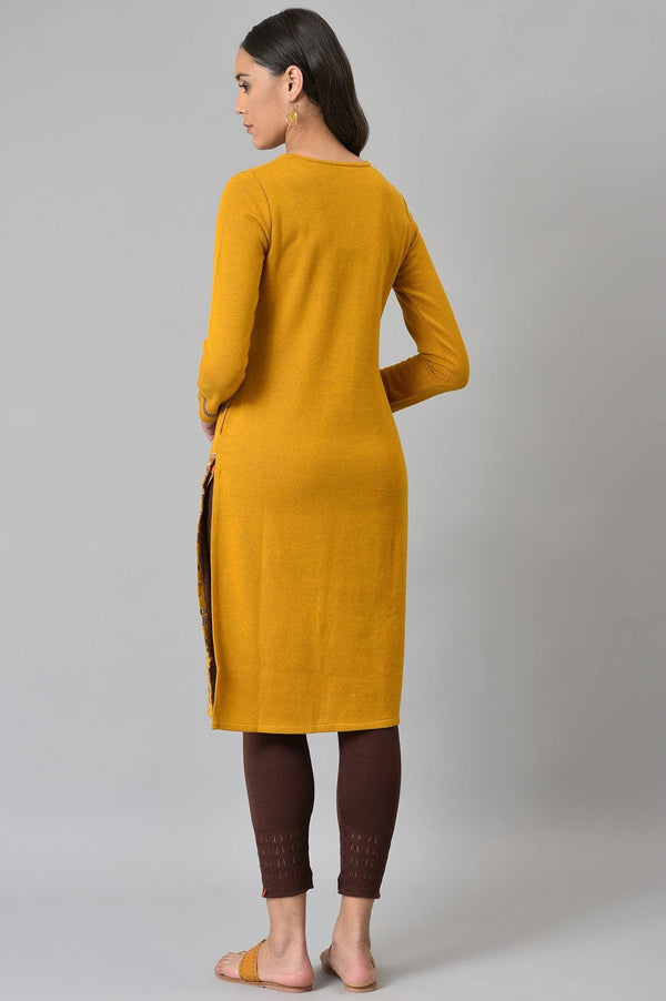 Dark Yellow Geometric Print Plus Size Winter Kurta