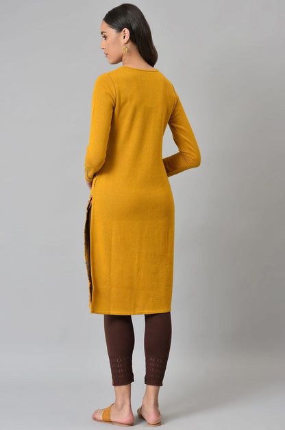 Dark Yellow Geometric Print Winter kurta - wforwoman