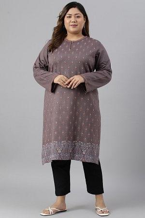 Purple Paisley Printed Plus Size Winter kurta - XS