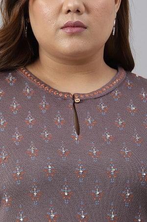 Purple Paisley Printed Plus Size Winter kurta - wforwoman