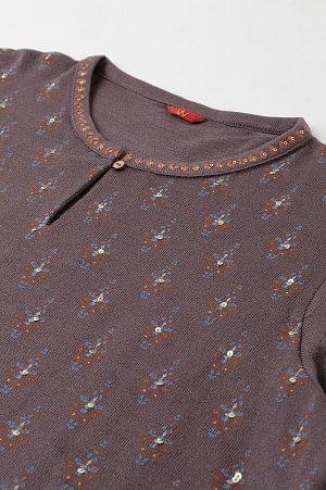 Purple Paisley Printed Plus Size Winter kurta - wforwoman