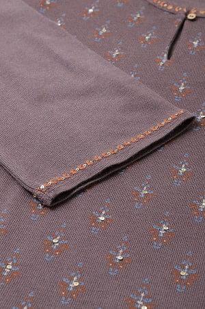 Purple Paisley Printed Plus Size Winter kurta - wforwoman