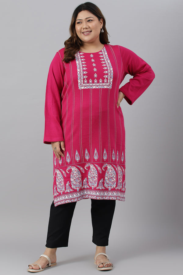 Pink Paisley Print Plus Size Winter kurta
