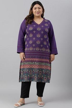 Purple Printed Winter Plus Size kurta - XS