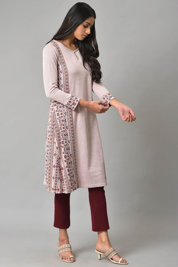 Pink Panelled A-Line Winter kurta