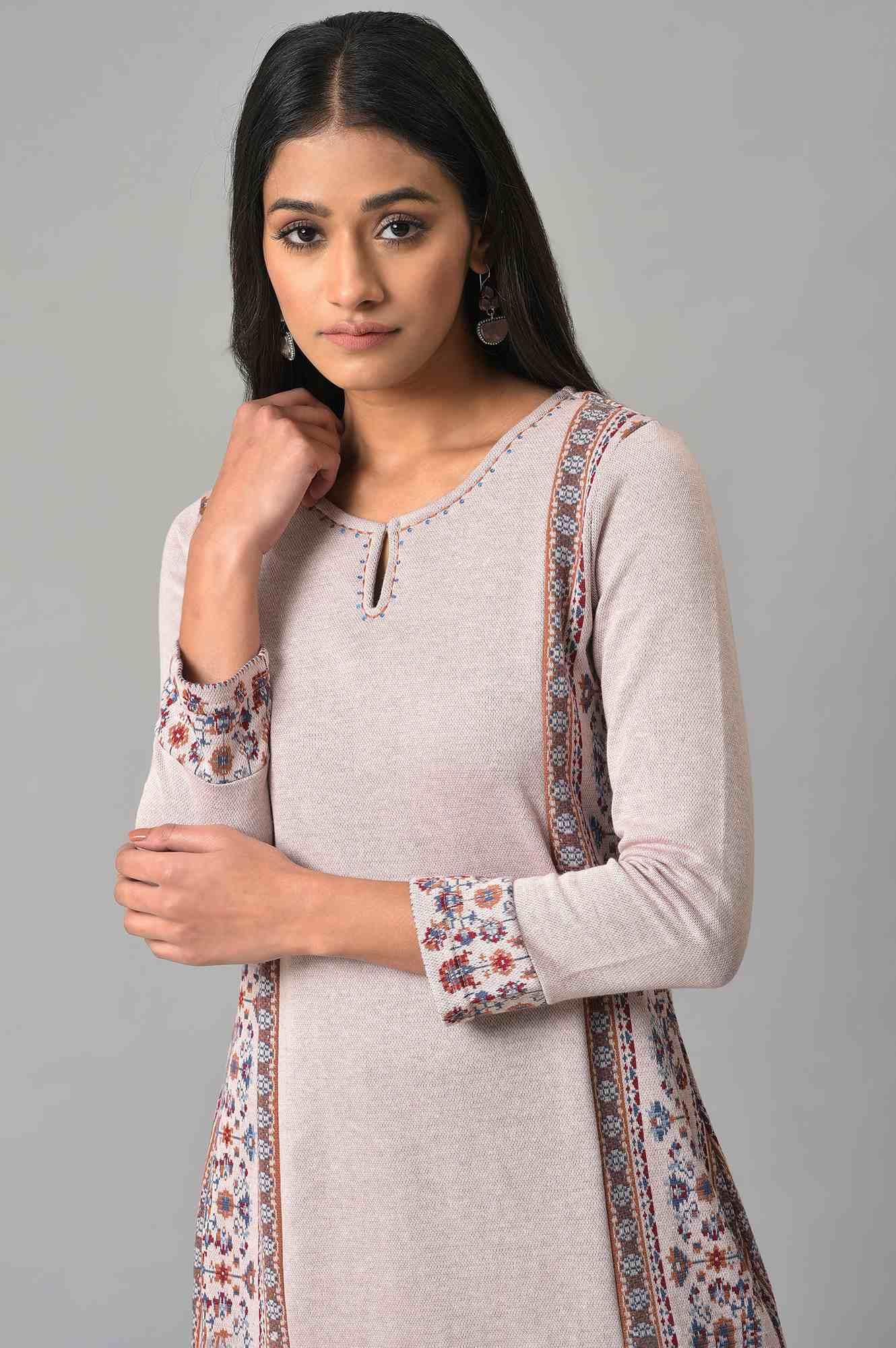 Pink Panelled A-Line Winter kurta - wforwoman