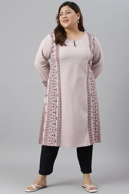 Pink Panelled A-Line Plus Size Winter kurta - wforwoman
