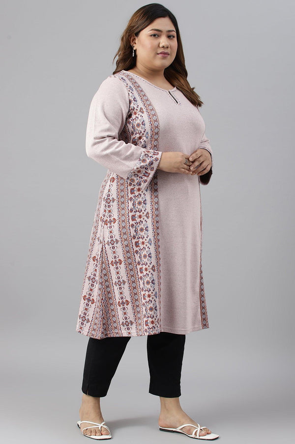 Pink Panelled A-Line Plus Size Winter kurta