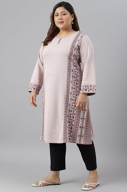 Pink Panelled A-Line Plus Size Winter kurta - wforwoman