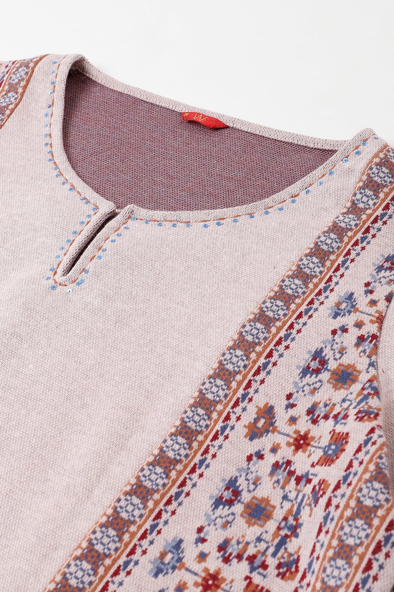 Pink Panelled A-Line Plus Size Winter kurta - wforwoman