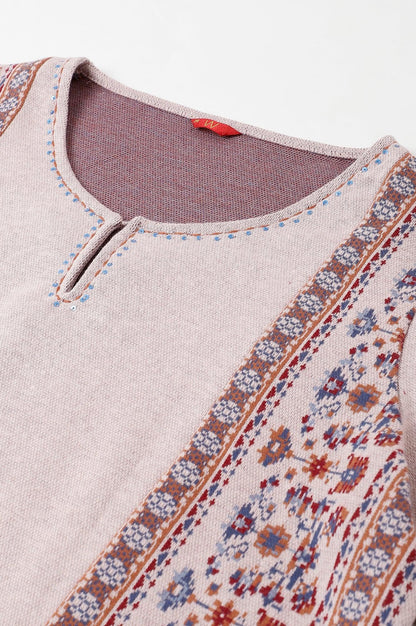 Pink Panelled A-Line Plus Size Winter kurta - wforwoman