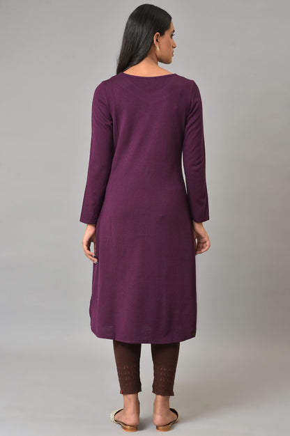 Purple A-Line Embroidered Winter kurta