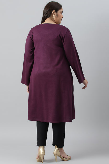 Purple A-Line Embroidered Plus Size Winter kurta
