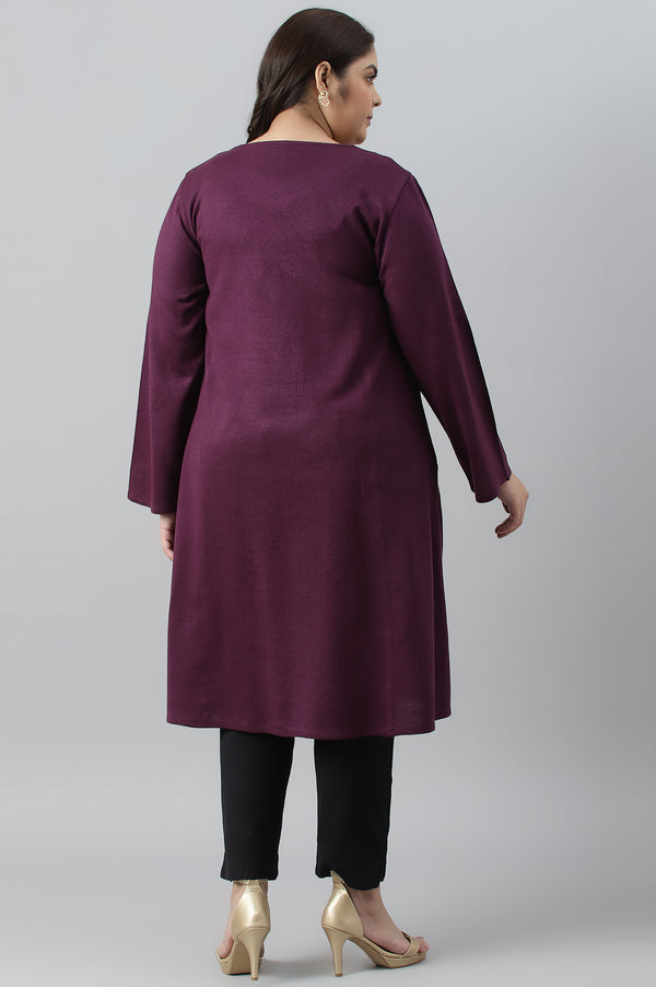 Purple A-Line Embroidered Plus Size Winter kurta