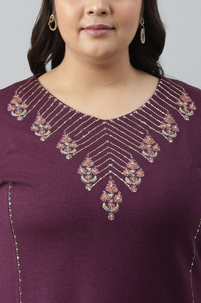 Purple A-Line Embroidered Plus Size Winter kurta