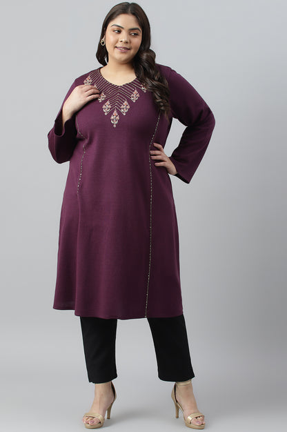 Purple A-Line Embroidered Plus Size Winter kurta