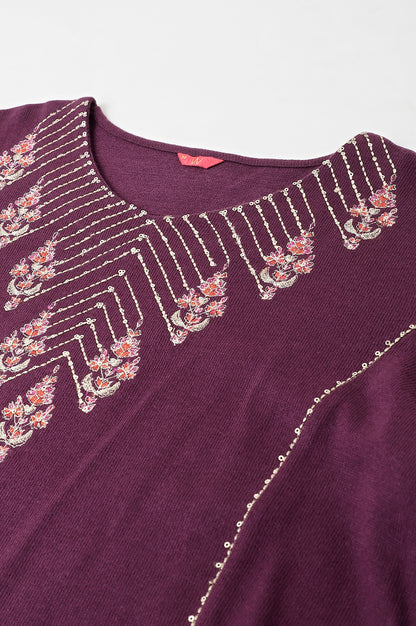 Purple A-Line Embroidered Plus Size Winter kurta