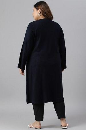 Plus Size Blue Mock Jacket Winter Dress With Sequins Edge