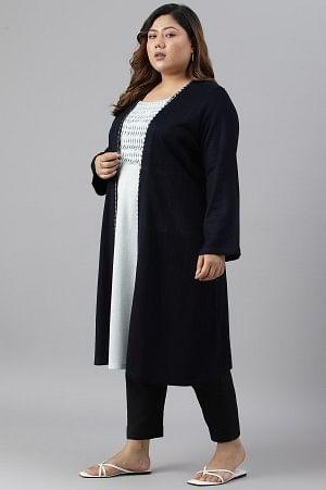 Plus Size Blue Mock Jacket Winter Dress With Sequins Edge - wforwoman