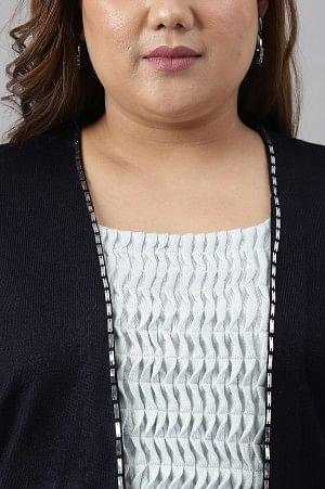 Plus Size Blue Mock Jacket Winter Dress With Sequins Edge - wforwoman