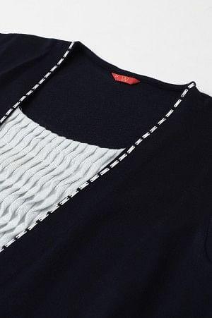 Plus Size Blue Mock Jacket Winter Dress With Sequins Edge - wforwoman