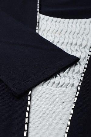 Plus Size Blue Mock Jacket Winter Dress With Sequins Edge