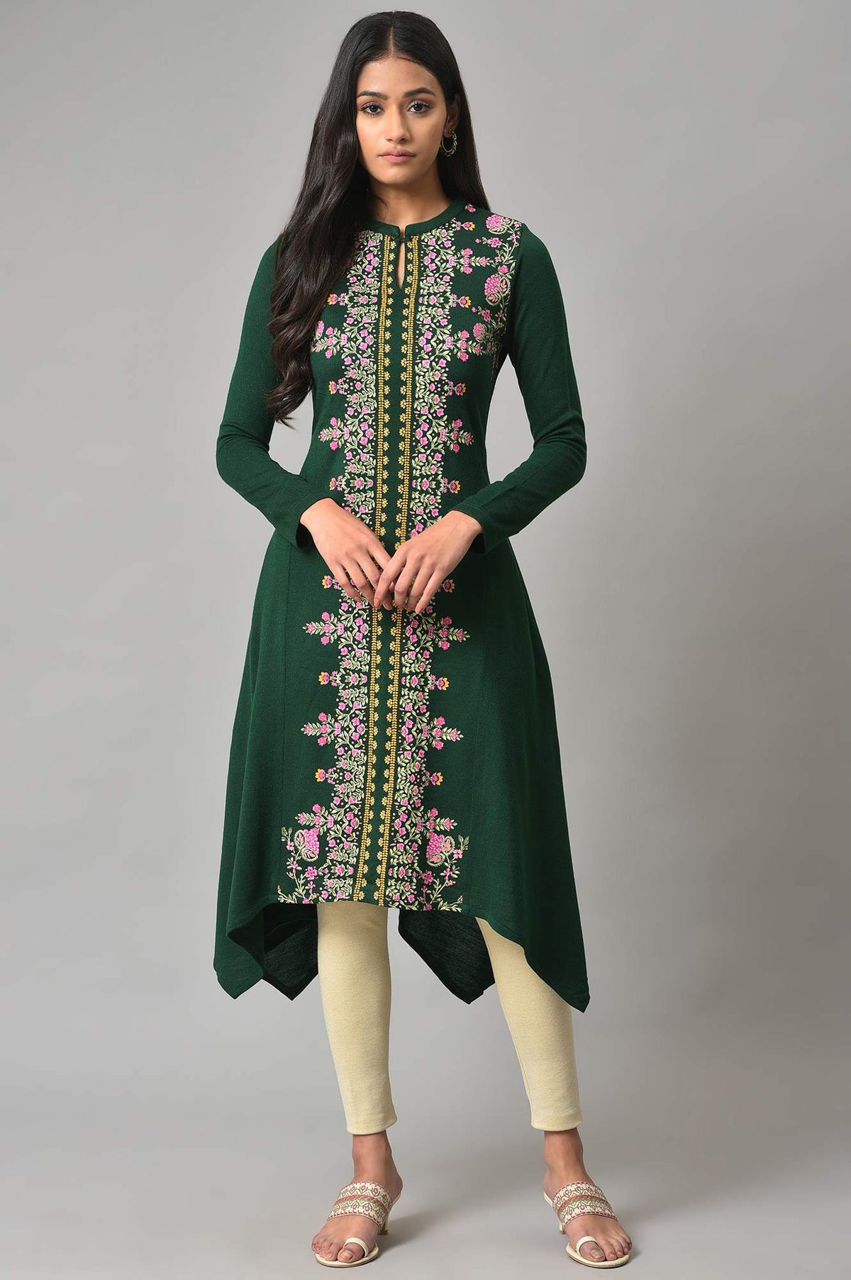 Green Side Dipped Winter kurta - XS