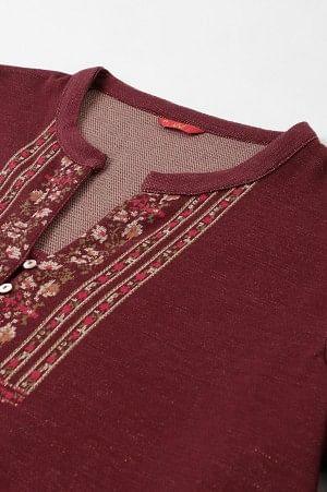 Dark Pink Floral Jacquard Winter Plus Size kurta - wforwoman
