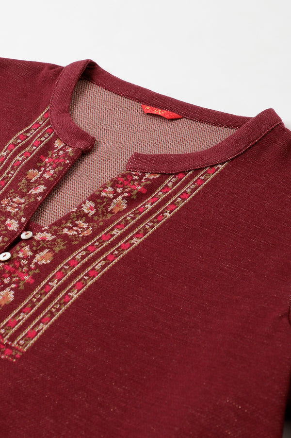 Dark Pink Floral Jacquard Winter kurta
