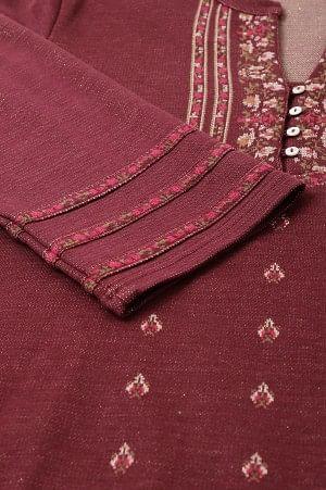 Dark Pink Floral Jacquard Winter Plus Size kurta